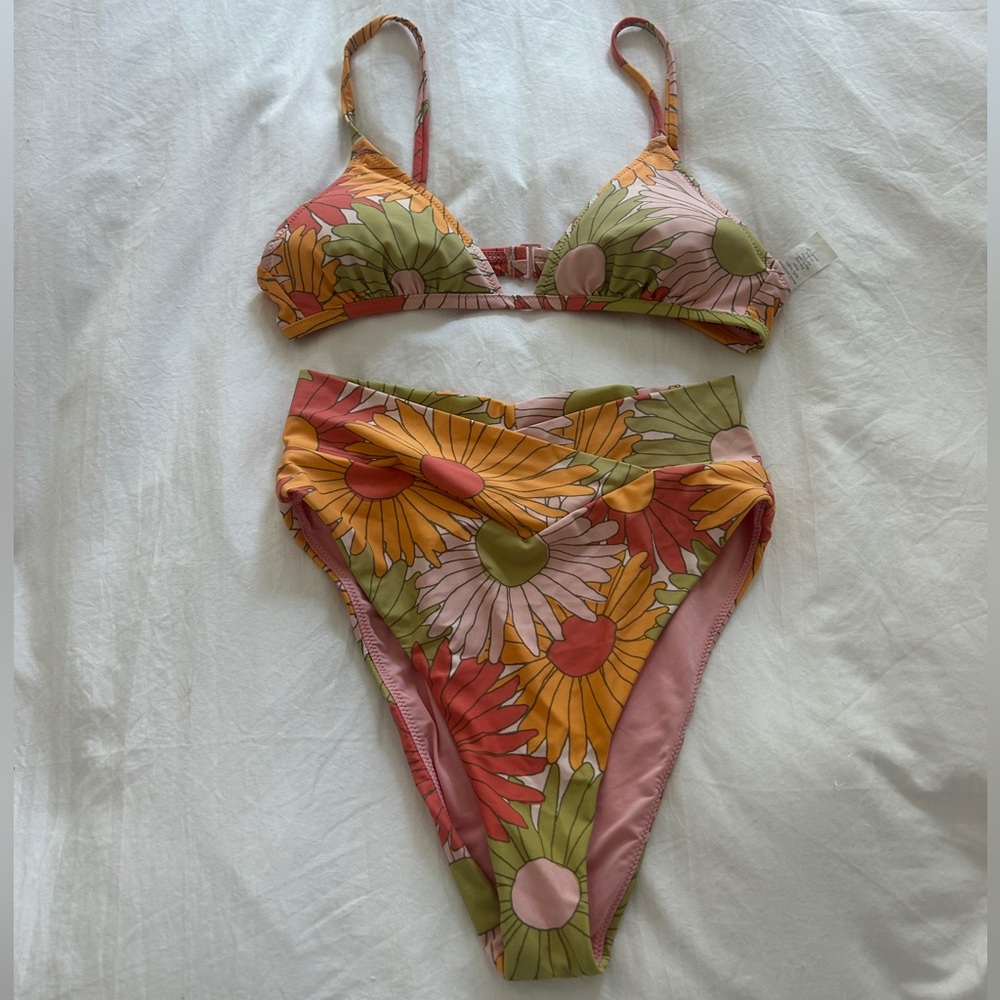 Aerie Floral Triangle High Waisted Bikini